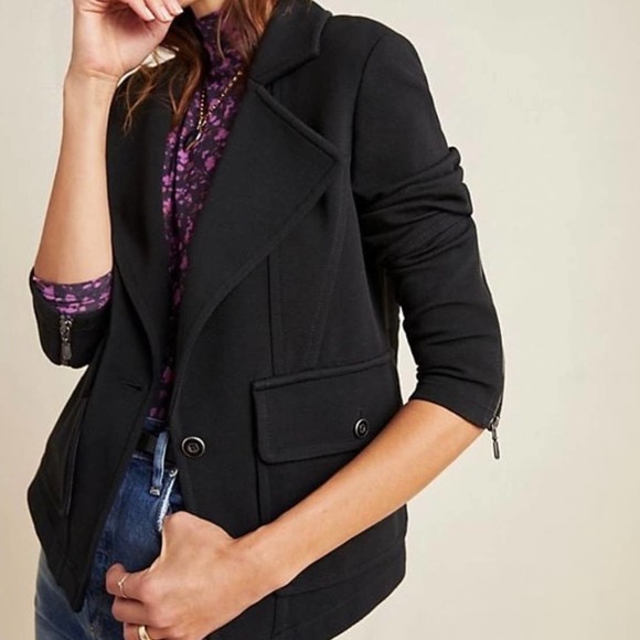 Anthropologie Jackets & Blazers - ANTHROPOLOGIE Jacket Womens Small Black Sylvia Surin Ponte Knit Moto Jacket